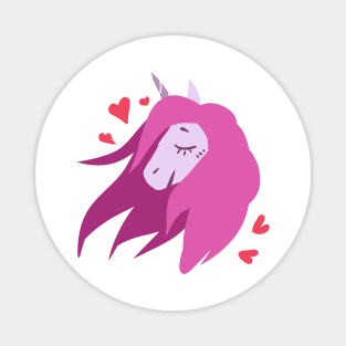 Pink hair lovely hearted unicorn Magnet